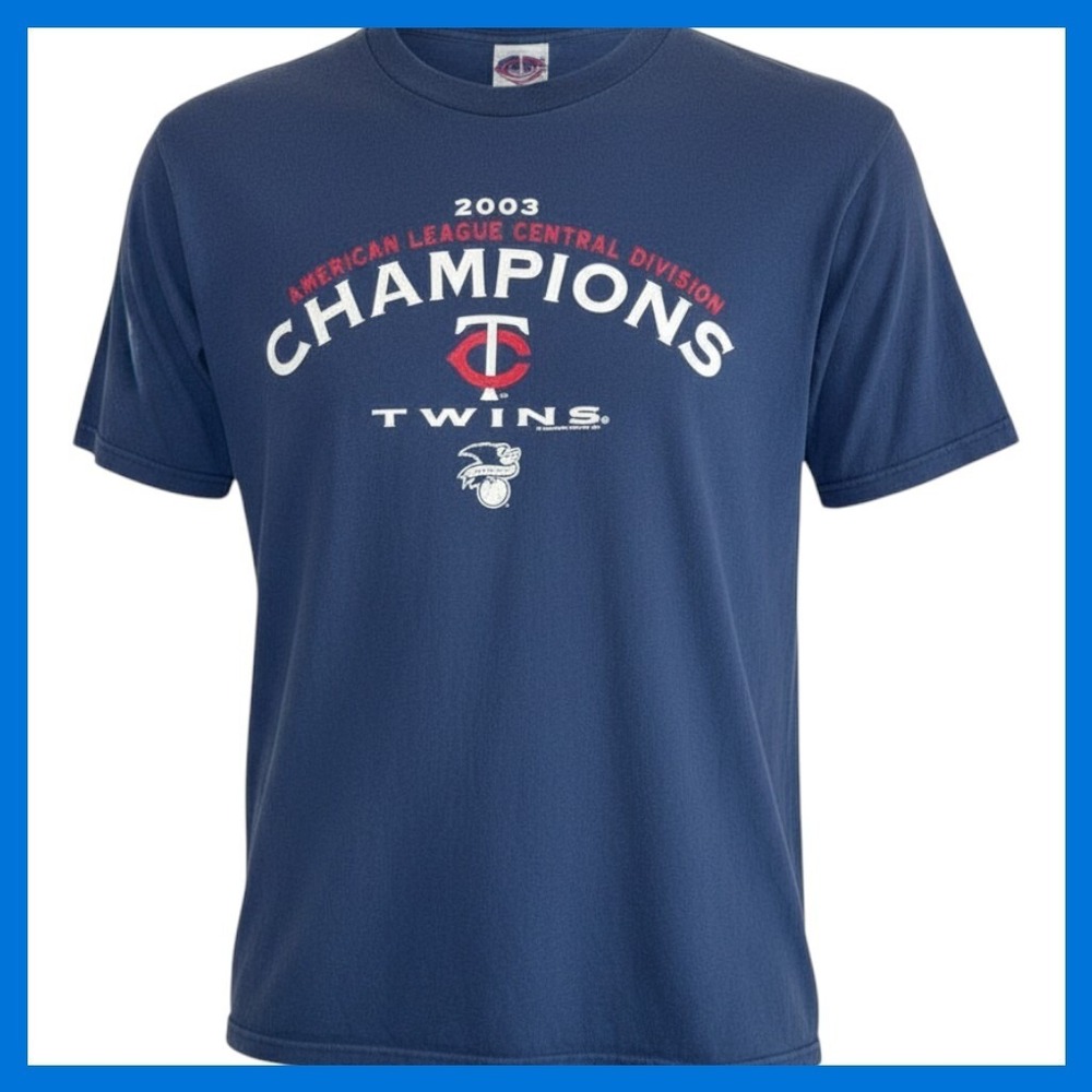 Vintage 2003 Minnesota Twins Champions T Shirt Mens Navy Blue CSA MLB Baseball L
